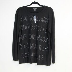 The Limited Black/Silver Studded New York Paris London Lightweight Sweater NWT
